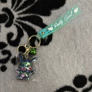 Holographic Green Pikachu Keychain with Wrist strap and gold hardware! New